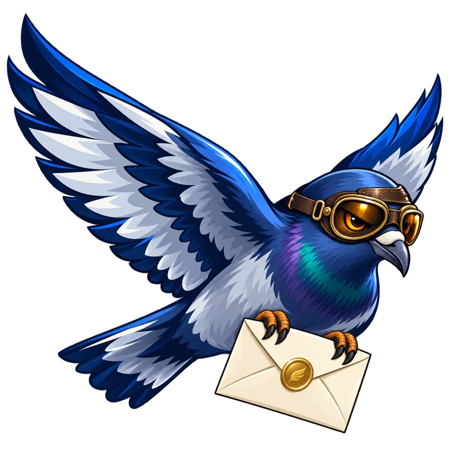 Carrier pigeon with goggles delivering an envelope, illustrating electronic invoice distribution