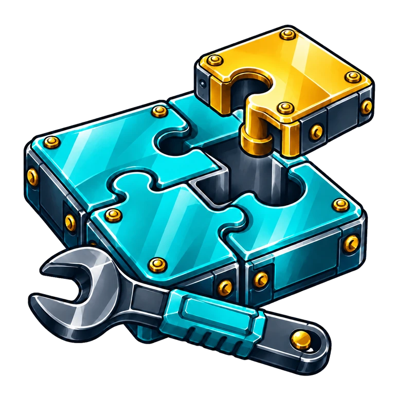 Interlocking puzzle modules being fitted together with a wrench